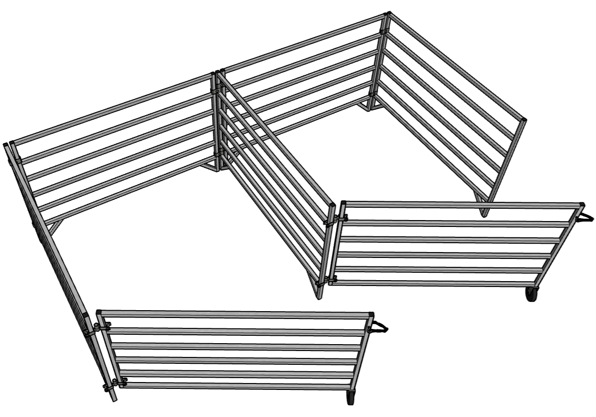 Aluminum 5 Ft X 5 Ft 6 Rail Add-On Stall Kit (2 Panels, 1 Gate)