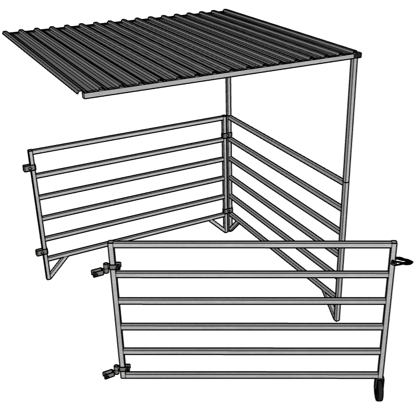 Aluminum 5 Ft X 5 Ft 6 Rail Add-On Stall Kit with Canopy (2 Panels, 1 Gate, 1 Canopy)