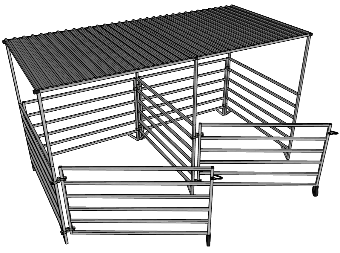 Aluminum 5 Ft X 5 Ft 6 Rail Add-On Stall Kit with Canopy (2 Panels, 1 Gate, 1 Canopy)