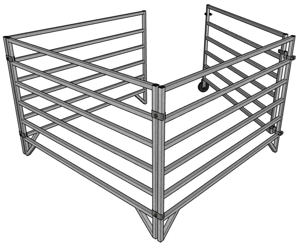 Aluminum 5 Ft X 5 Ft 6 Rail Stall Kit with Shade Canopy (3 Panels, 1 Gate, 1 Shade Canopy)