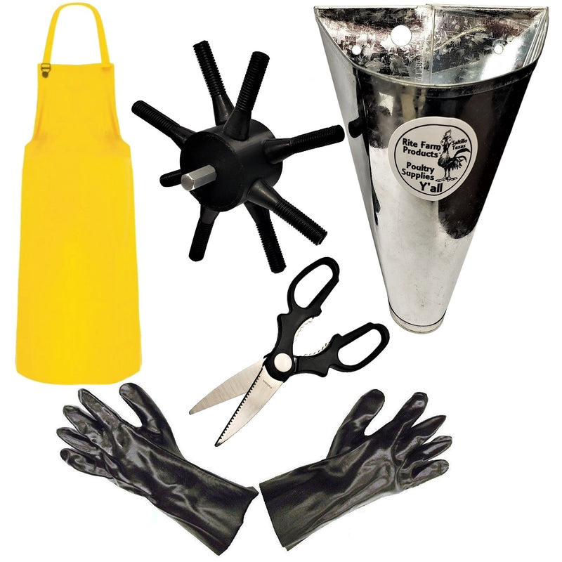 S8 Quail plucker, kill cone, processing scissors, gloves, apron