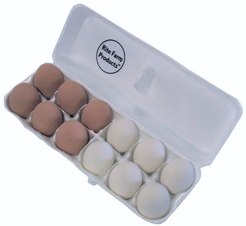 12 pack of ceramic dummy chicken size eggs, 6 brown & 6 white