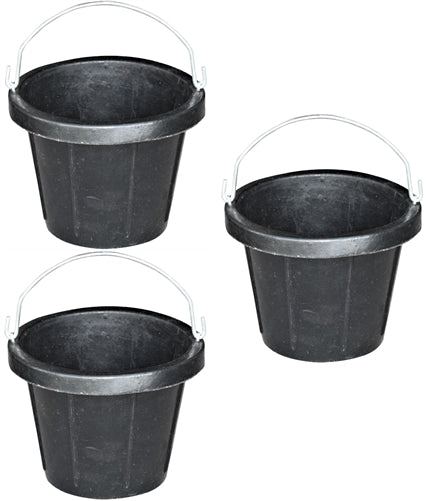 3 Pack Of 2.5 Gallon 10 Quart Rubber Feed Buckets Livestock Pail