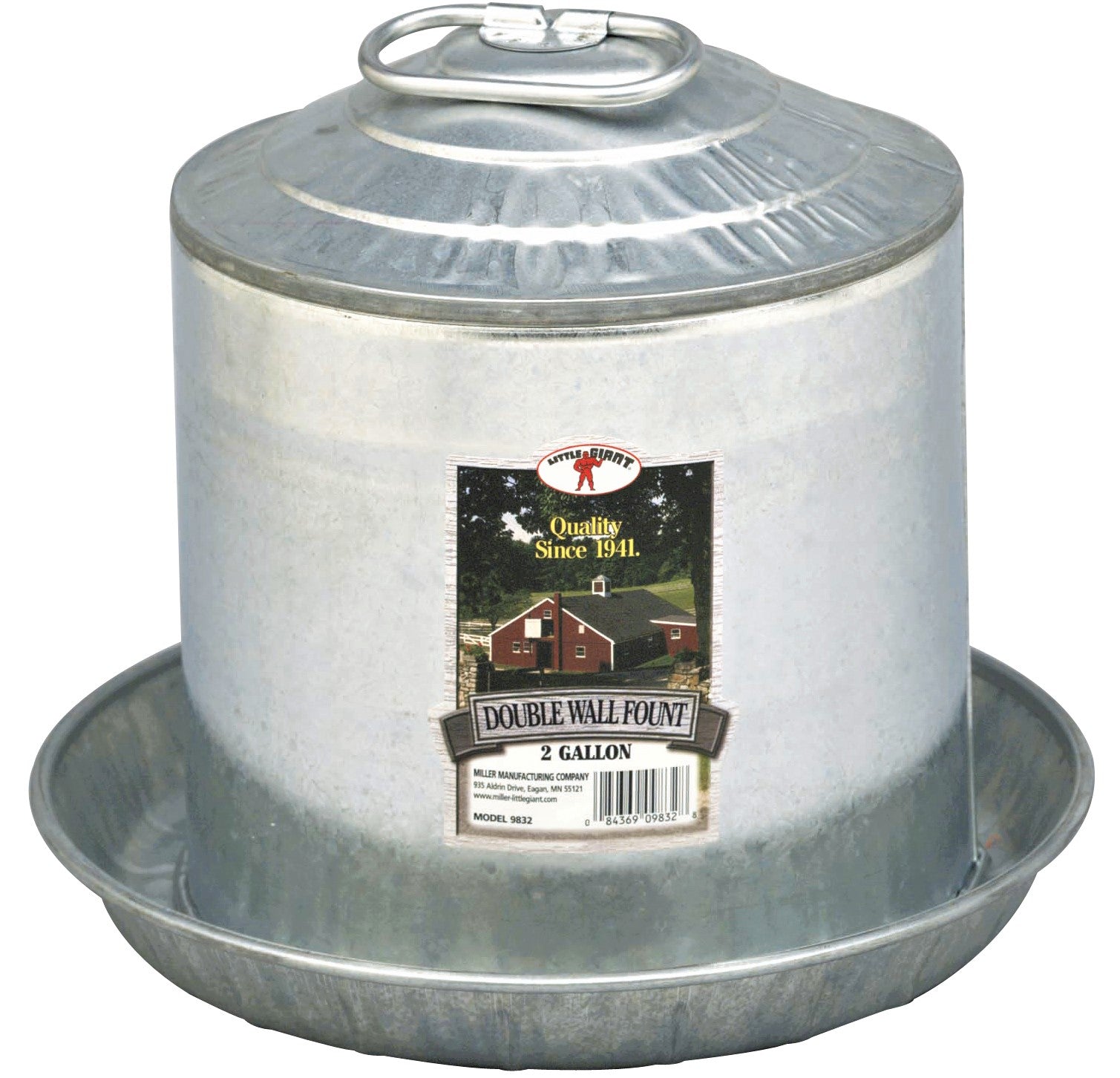 2 Gallon Double Wall Poultry Fount Galvanized Chicken Waterer